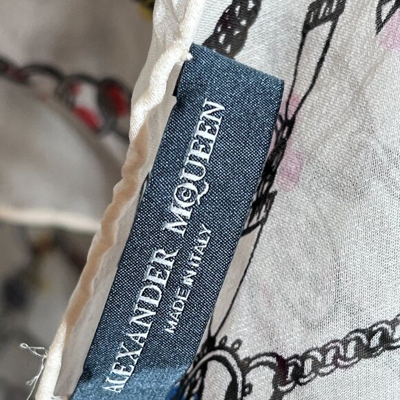 Alexander McQueen Lg Square Silk Charm Bracelet Shawl/Scarf Cream/Blk./Red/Blue - Picture 13 of 13